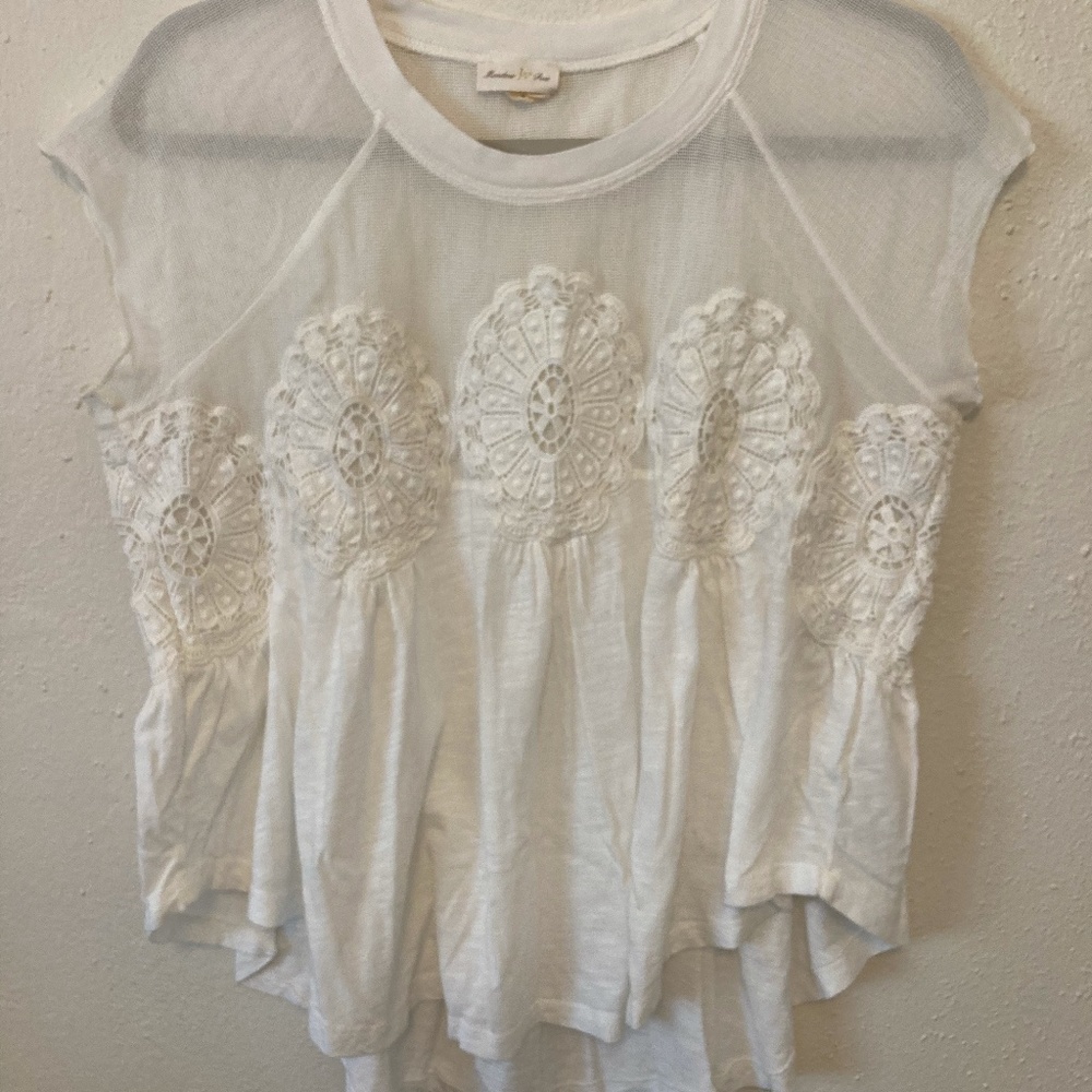 Meadow Rue White Cropped Crochet Mesh Top S